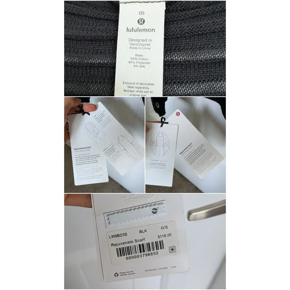 NWT Lululemon Rejuvenate Scarf Long Cardigan Womens Black Cocoon Wrap Cotton